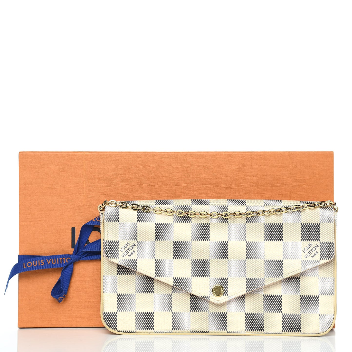 Damier Azur Pochette Felicie Chain Wallet Rose Ballerine