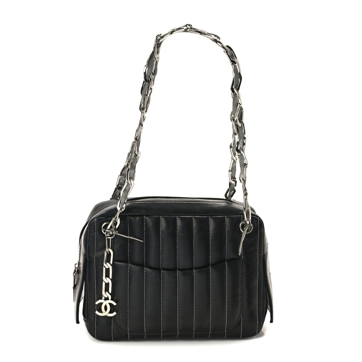 Lambskin Vertical Quilted Mademoiselle Small Camera Case Black