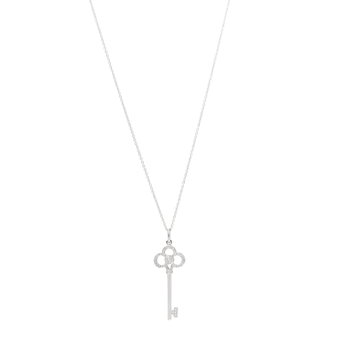 18K White Gold Diamond Crown Key Pendant Necklace