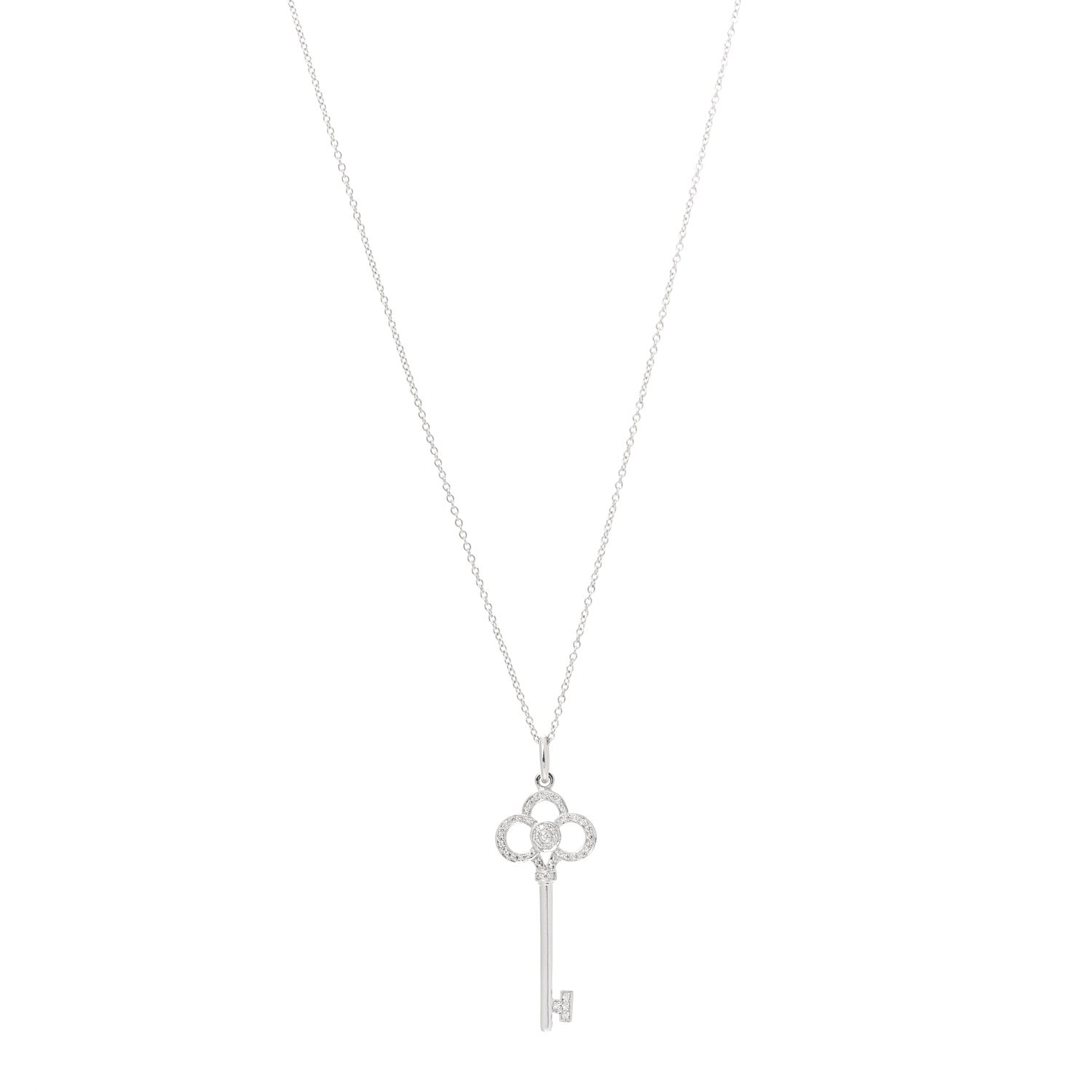 Tiffany 18K White Gold Diamond Crown Key Pendant Necklace 1 of 6