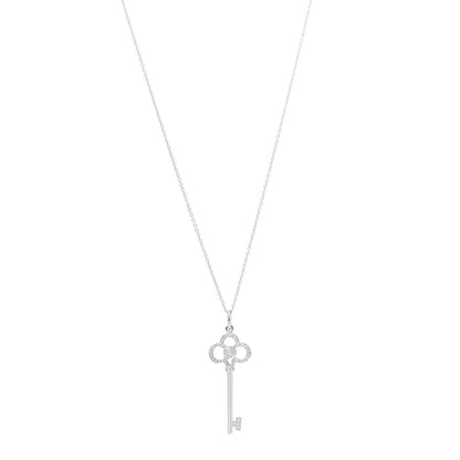Tiffany 18K White Gold Diamond Crown Key Pendant Necklace 1 of 6