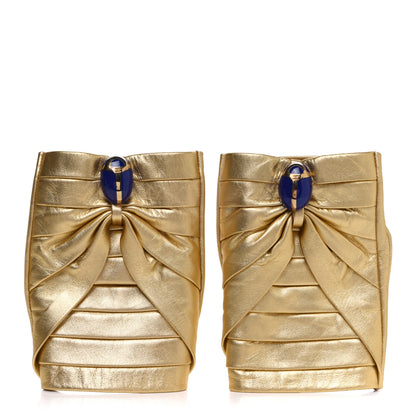 Chanel Metallic Lambskin Scarab Fingerless Gloves 7.5 Gold 1 of 8