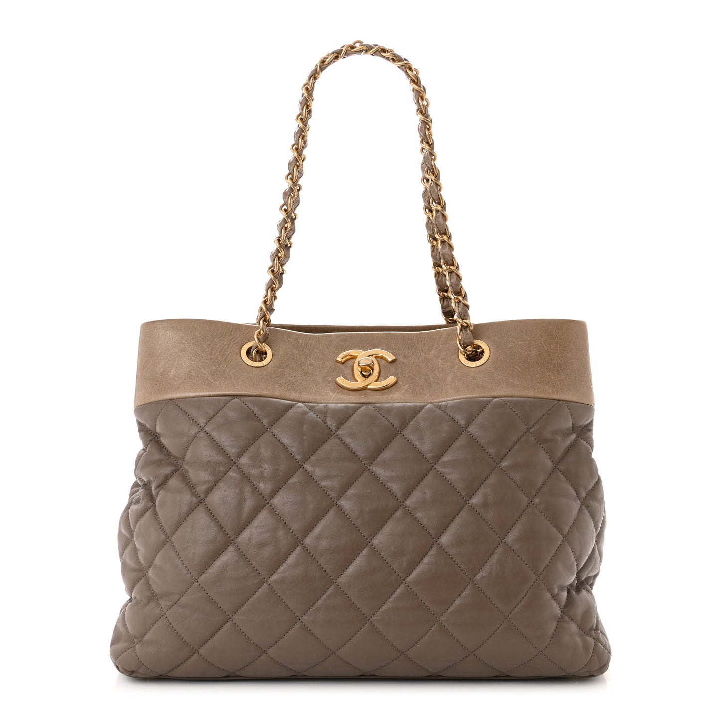 Calfskin Quilted Large Soft Elegance Tote Beige