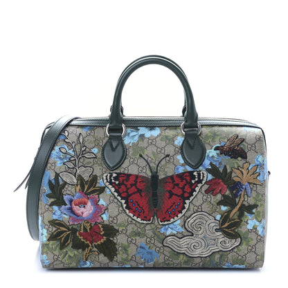 Gucci GG Supreme Monogram Bloom Butterfly Embroidered Medium Boston Green 1 of 9