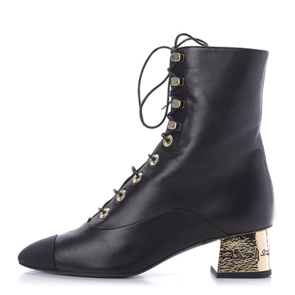 Chanel Lambskin Grosgrain Cap Toe Egyptian Amulet CC Lace Up Boots 37 Black 1 of 9