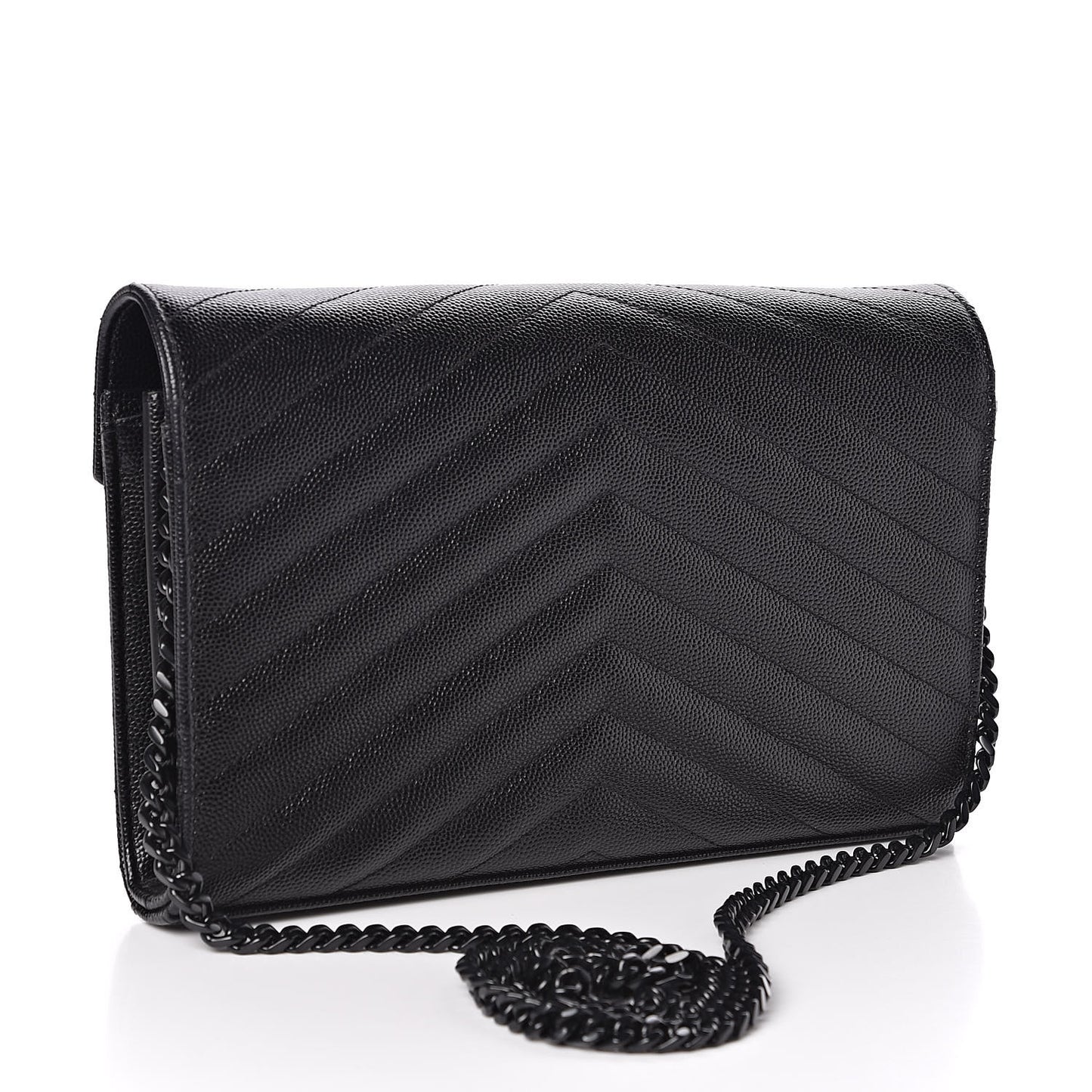 Grain De Poudre Matelasse Chevron Monogram Chain Wallet Black