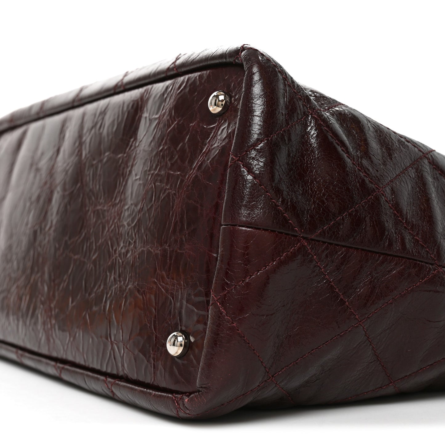 Glazed Calfskin Lambskin Quilted Portobello Tote Burgundy