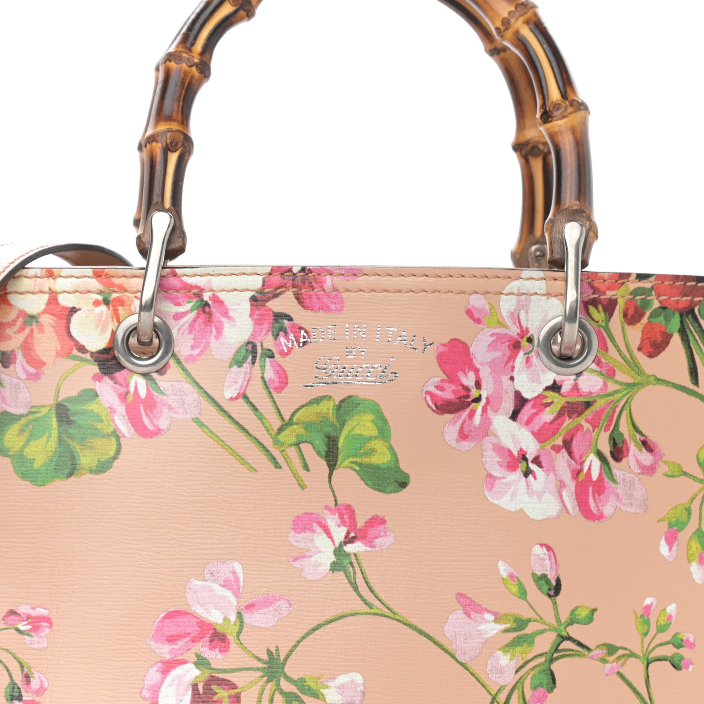 Shangai Calfskin Blooms Print Medium Bamboo Shopper Tote Pink Apricot Multicolor