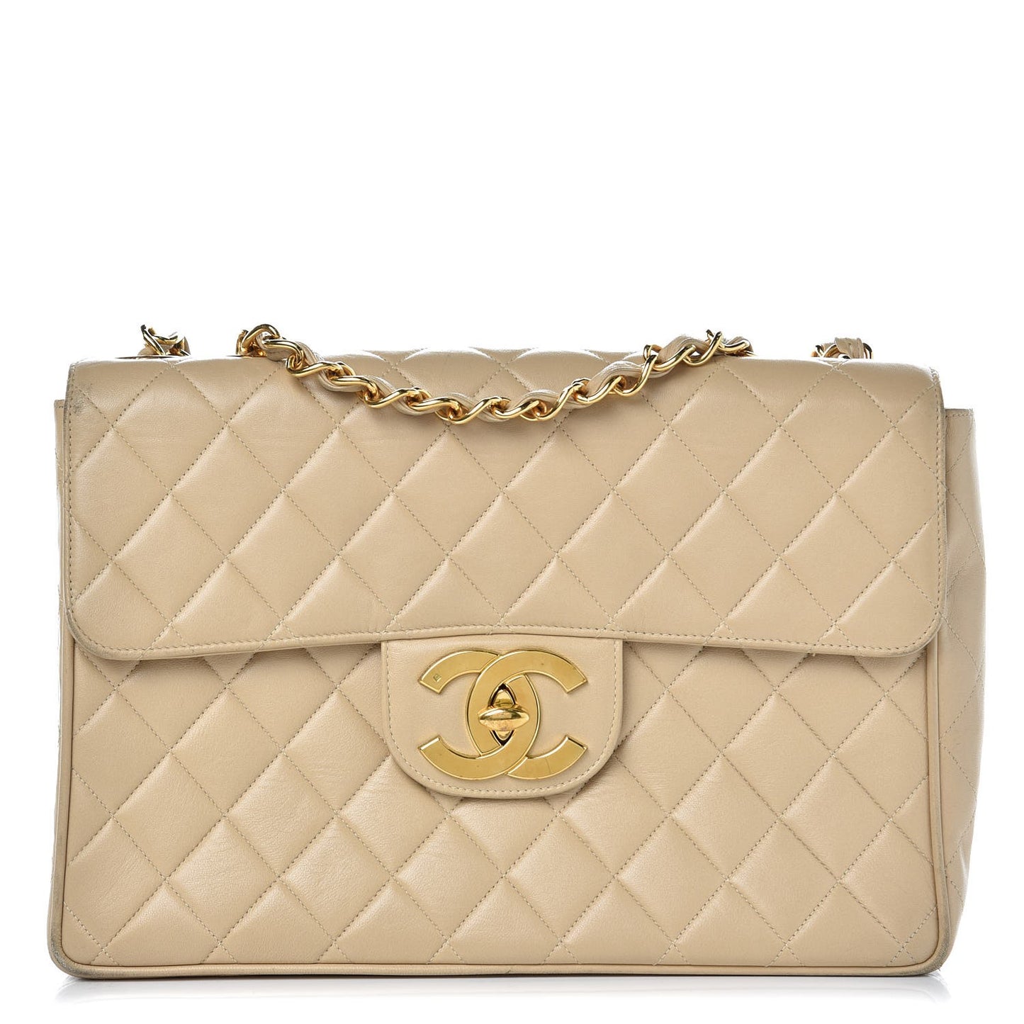 Lambskin Quilted Jumbo Single Flap Light Beige