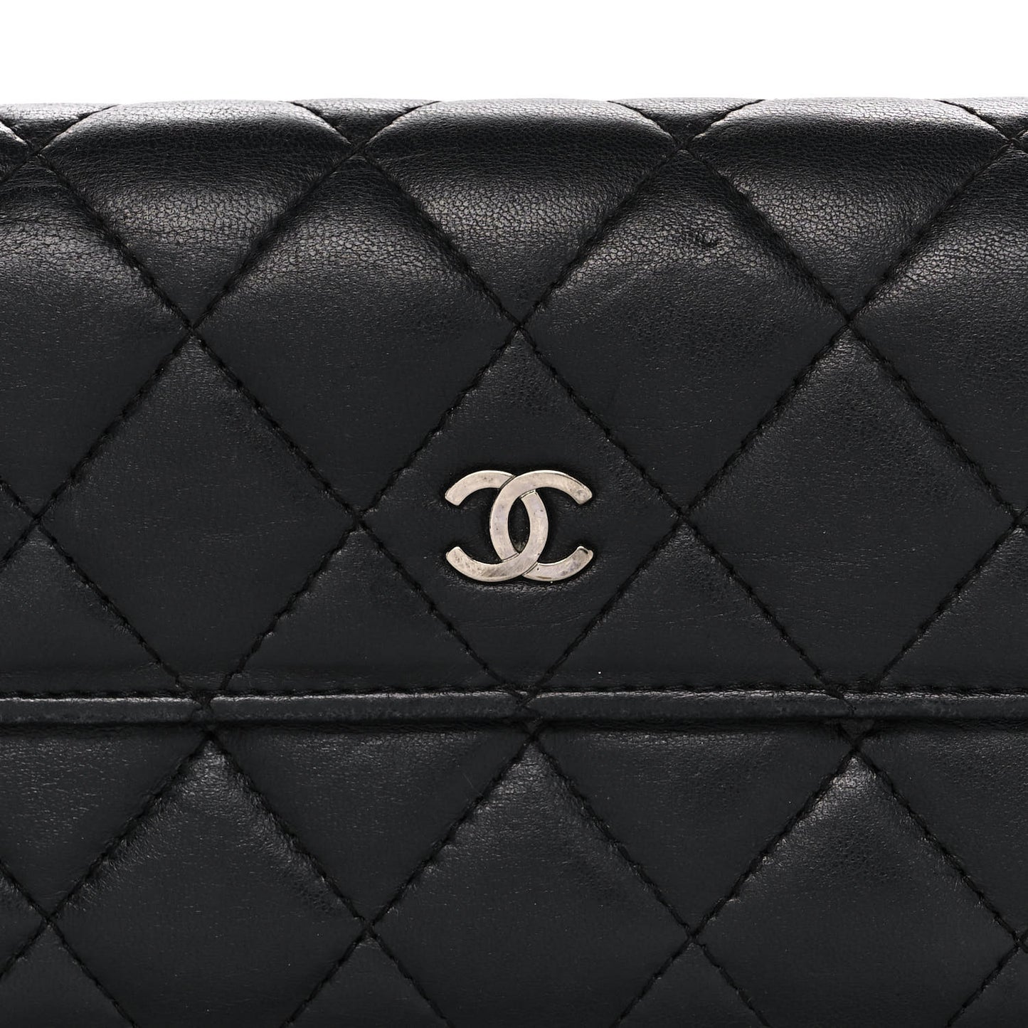 Lambskin Quilted Long Flap Wallet Black