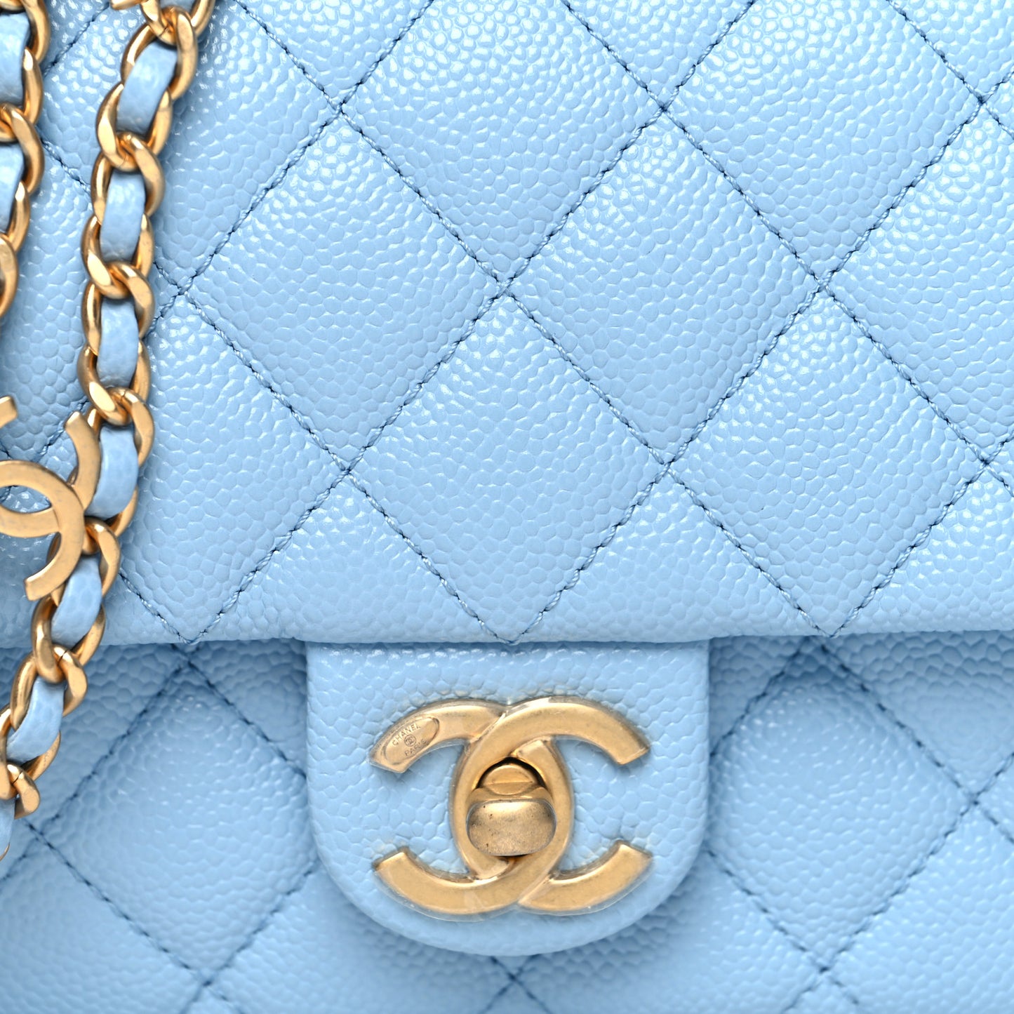 Shiny Caviar Pick Me Up Flap Belt Bag Light Blue