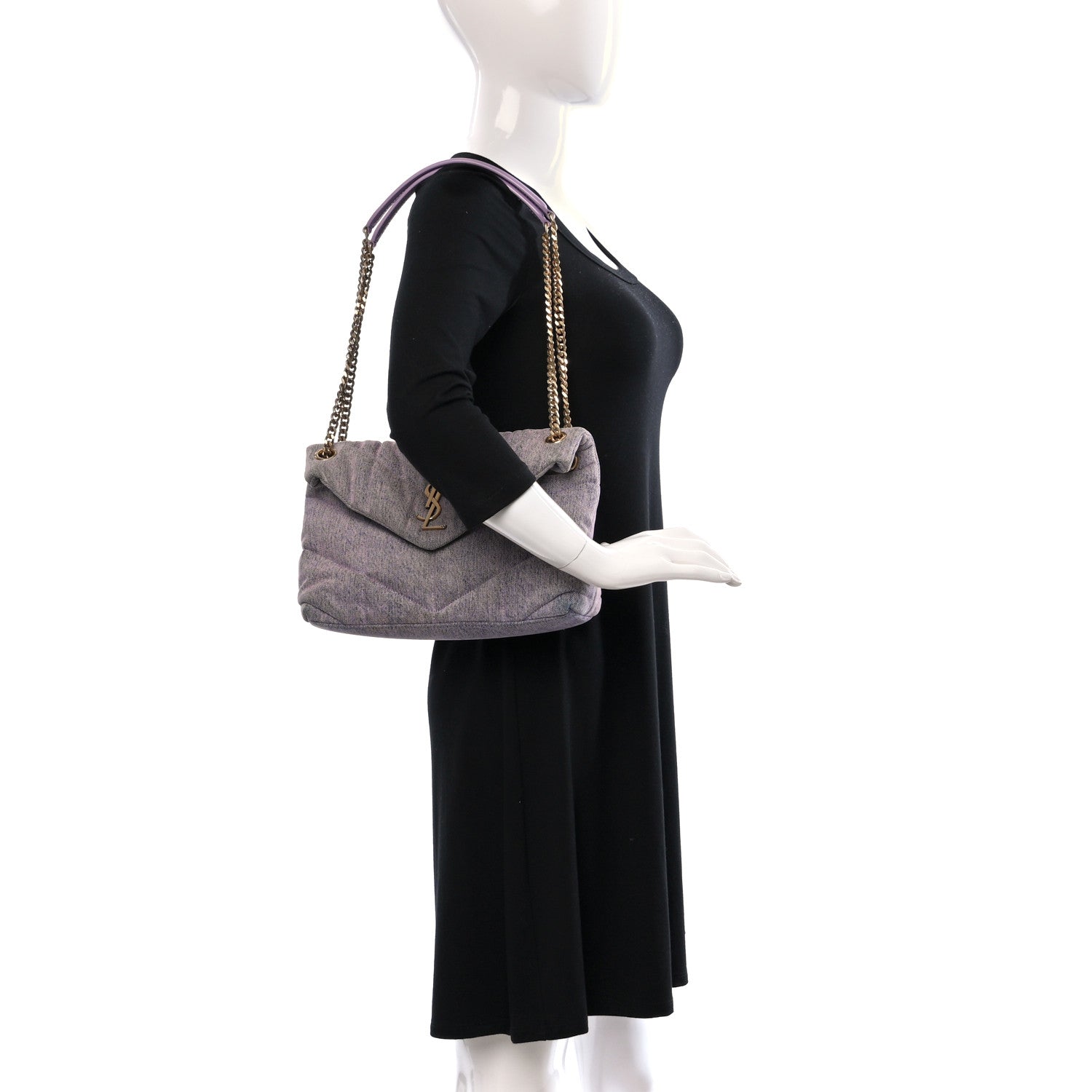 Saint Laurent Denim Quilted Small Loulou Puffer Monogram Chain Satchel Bleached Lilac 2 of 8