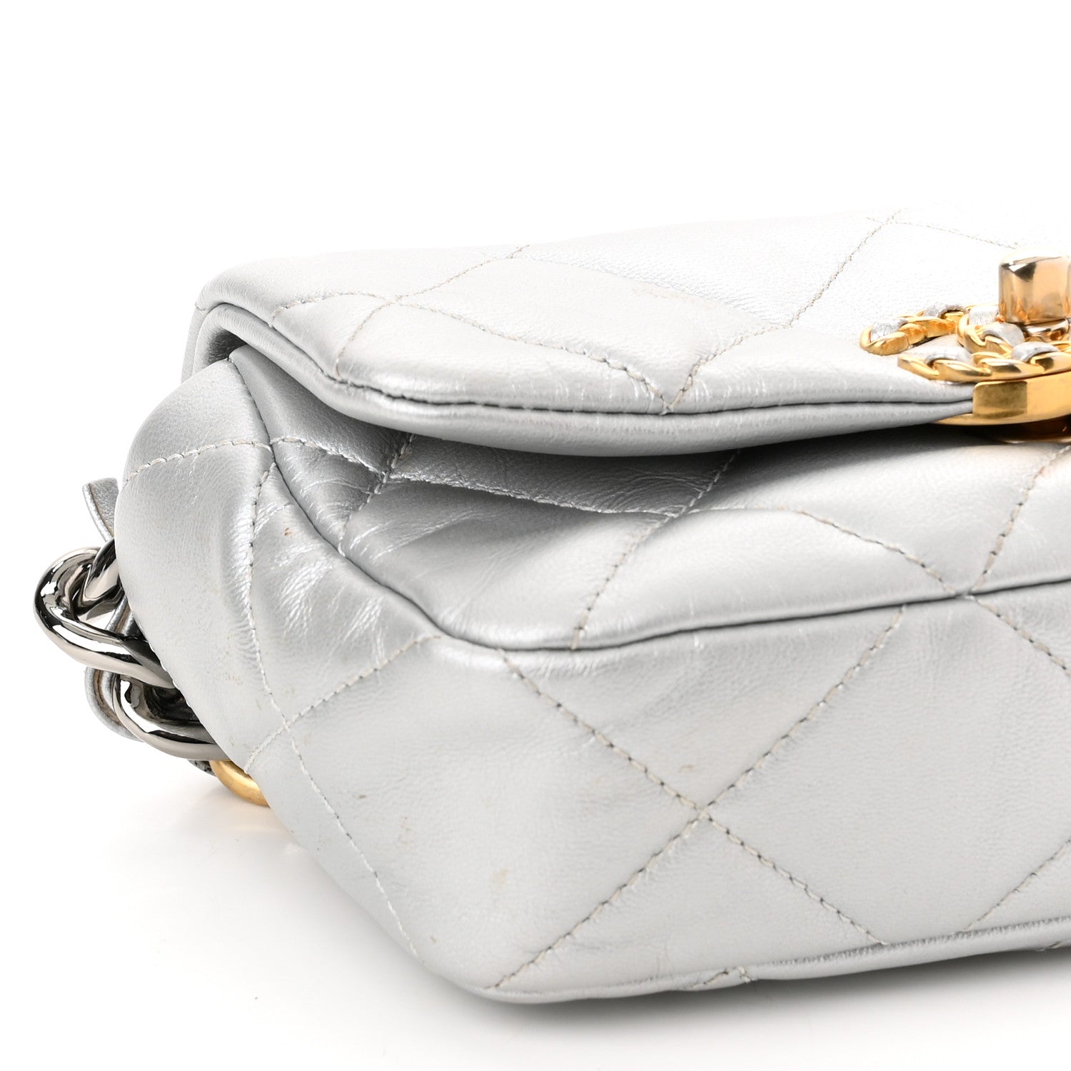 Chanel Metallic Goatskin Quilted Chanel 19 Waist Bag Silver 9 of 10