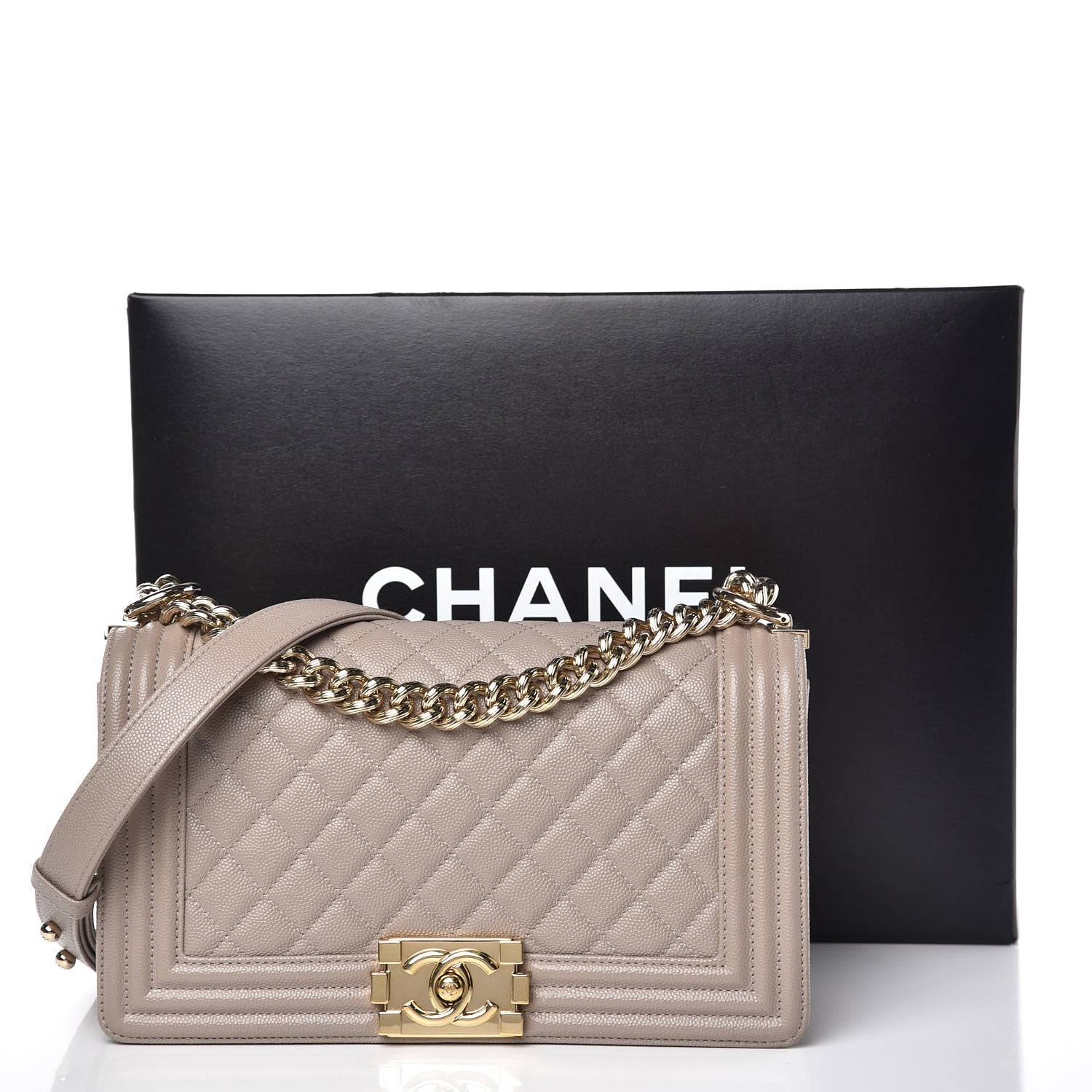 Chanel Caviar Quilted Medium Boy Flap Dark Beige 11 of 11