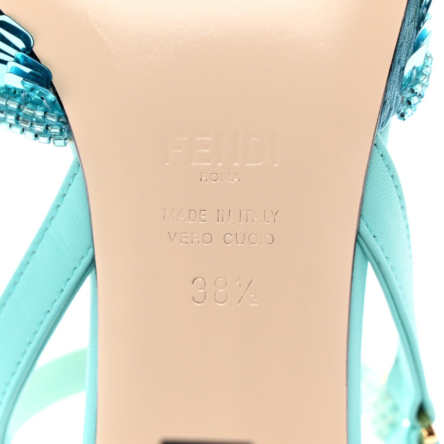 Fendi Organza Sequin Paillettes Colibri Lite 85mm Slingback Pumps 38.5 Nudo Blue Tiffany Blue 6 of 15