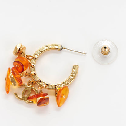 Chanel Brushed Metal Bead CC Hoop Earrings Gold 5 of 5
