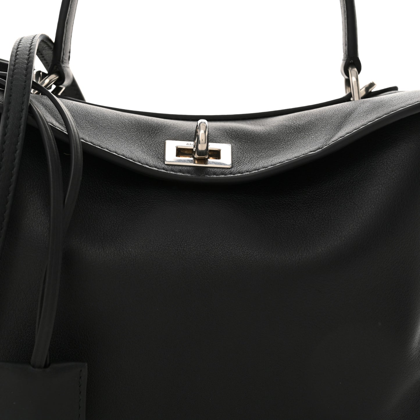 Natural Smooth Calfskin Mini Rodeo Top Handle Handbag Black