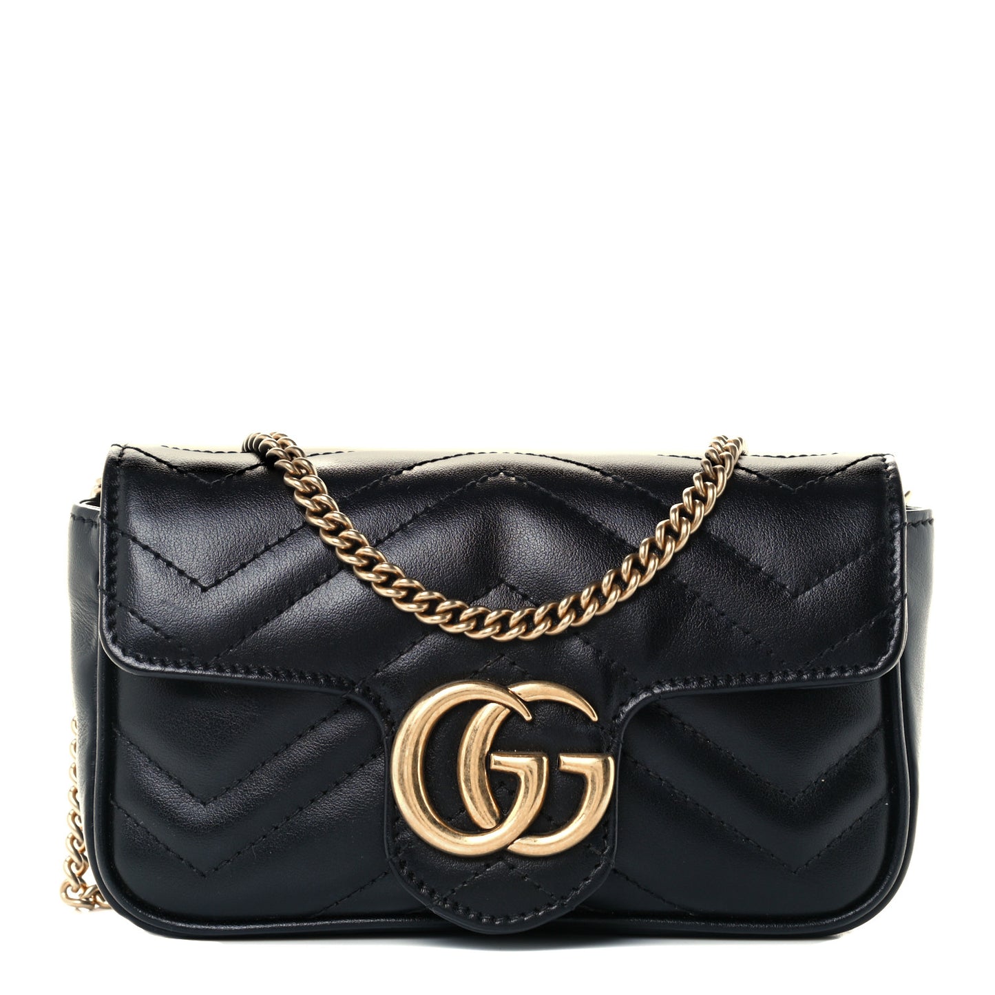 Calfskin Matelasse Super Mini GG Marmont Shoulder Bag Black