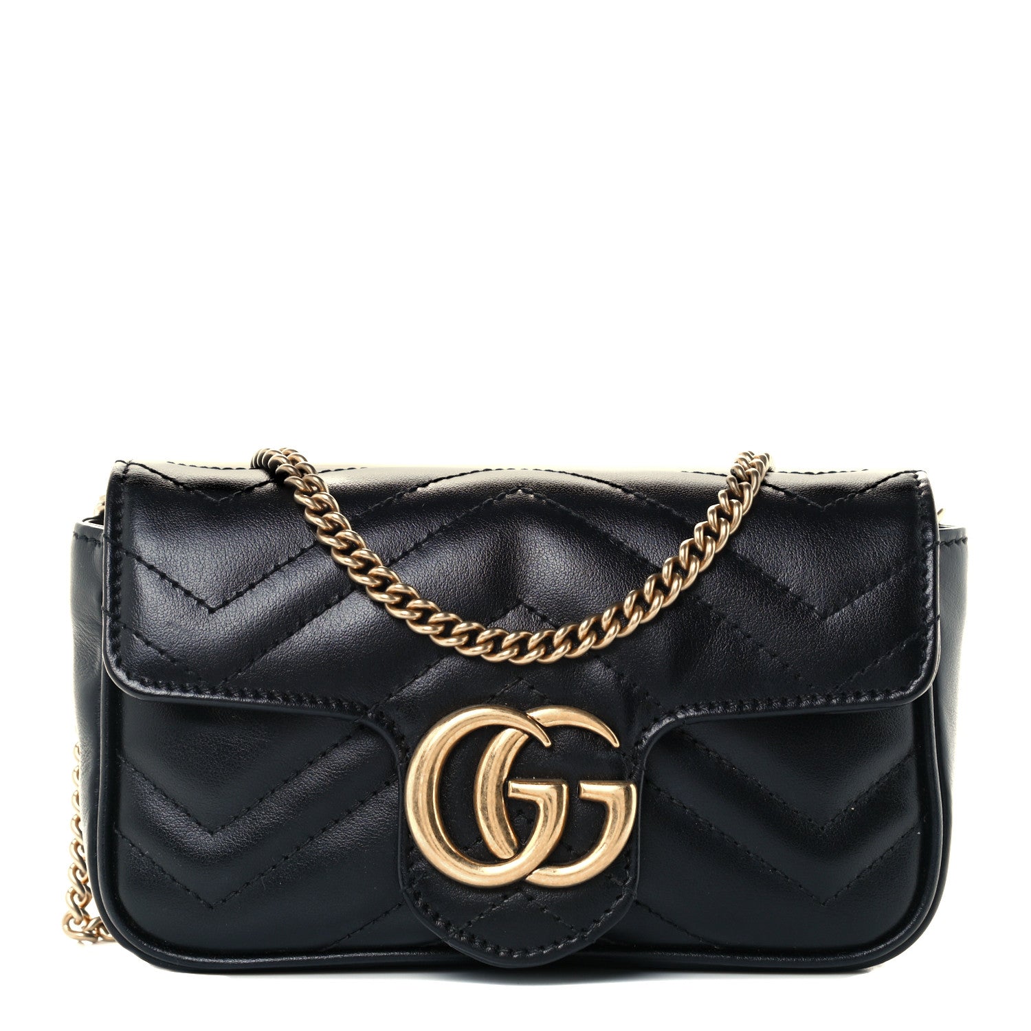 Gucci Calfskin Matelasse Super Mini GG Marmont Shoulder Bag Black 1 of 10
