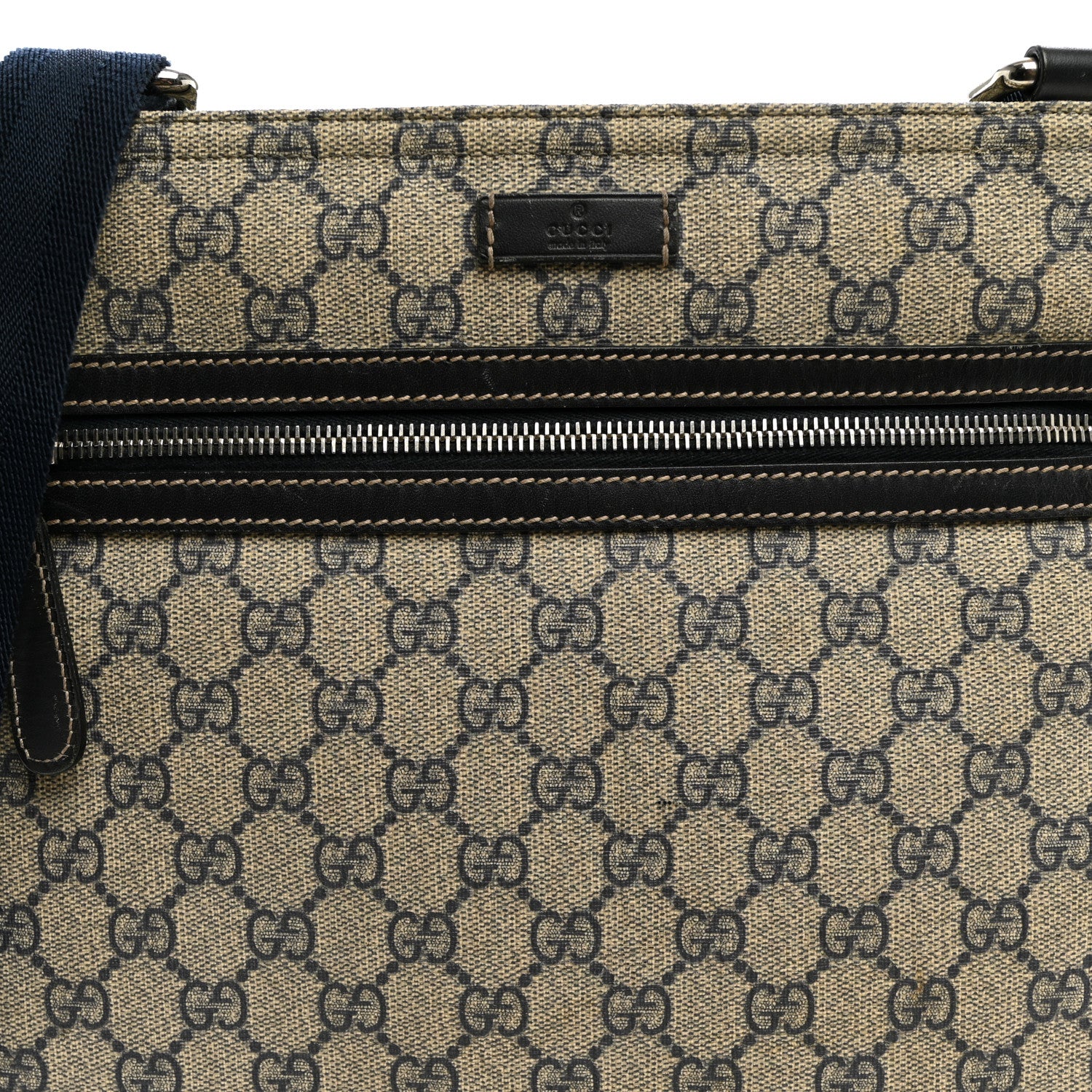 Gucci GG Supreme Monogram Small Flat Side Zip Messenger Bag Beige Blue 8 of 10