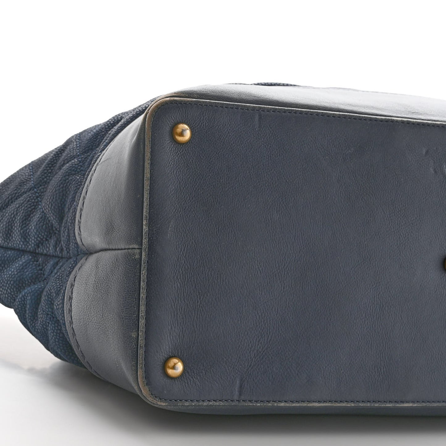 Iridescent Caviar Quilted Globe Trotter Shopping Tote Navy Blue