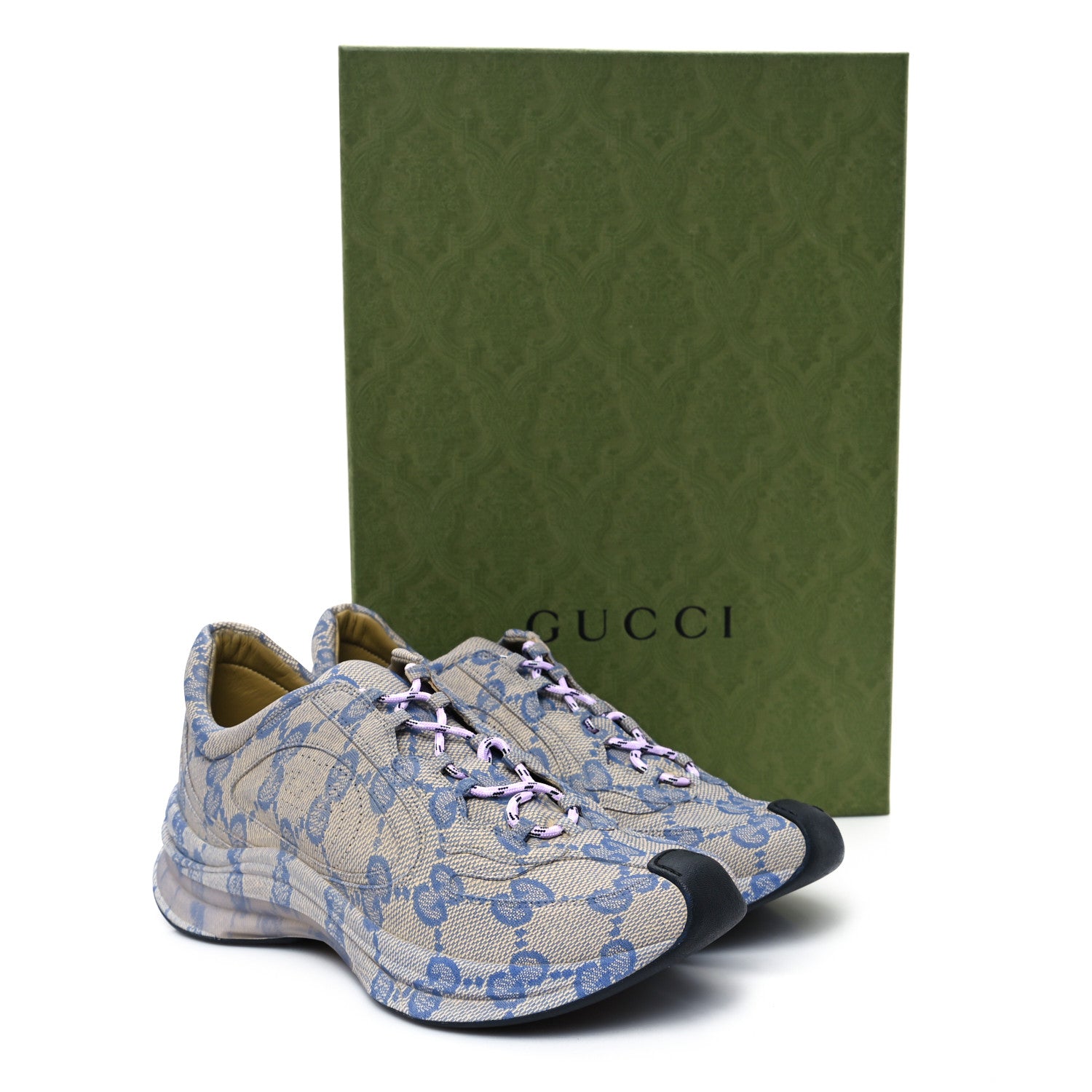 Gucci Ultralight Plume Calfskin Monogram Printed Mens Gucci Run Sneakers 9 Beige Blue 11 of 11