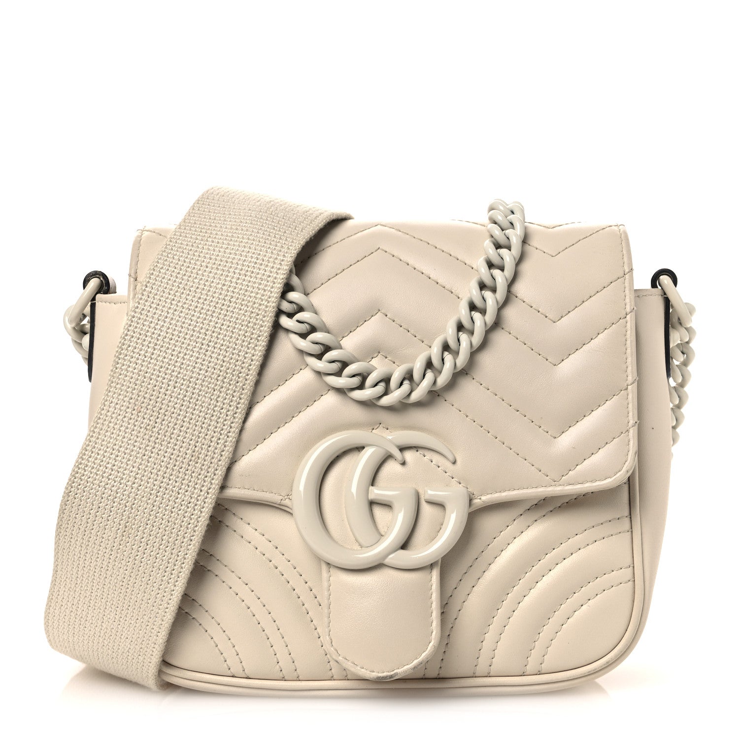Gucci Calfskin Matelasse Monochrome Mini GG Marmont Crossbody Shoulder Bag White 1 of 16