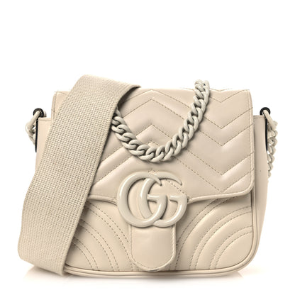 Gucci Calfskin Matelasse Monochrome Mini GG Marmont Crossbody Shoulder Bag White 1 of 16