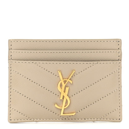 Saint Laurent Grain De Poudre Matelasse Chevron Monogram Credit Card Case Sea Salt 1 of 9