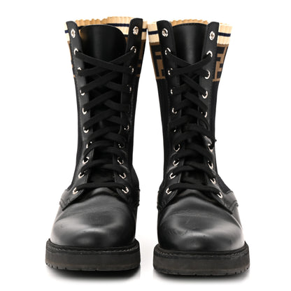 Fendi Calfskin Stretch Fabric Rockoko Biker Boots 38 Tobacco Black Marino 2 of 8