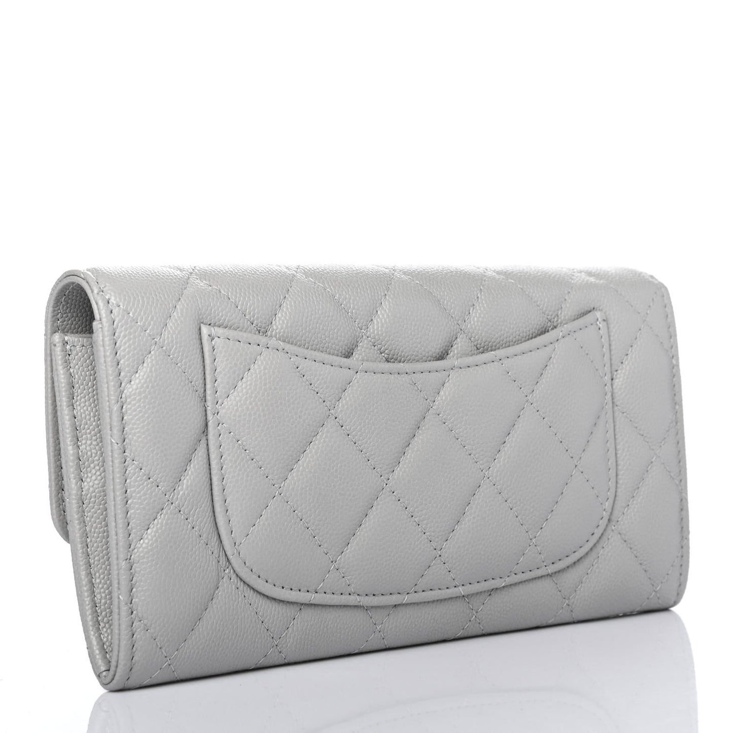 Caviar Quilted Large Flap Wallet Grey