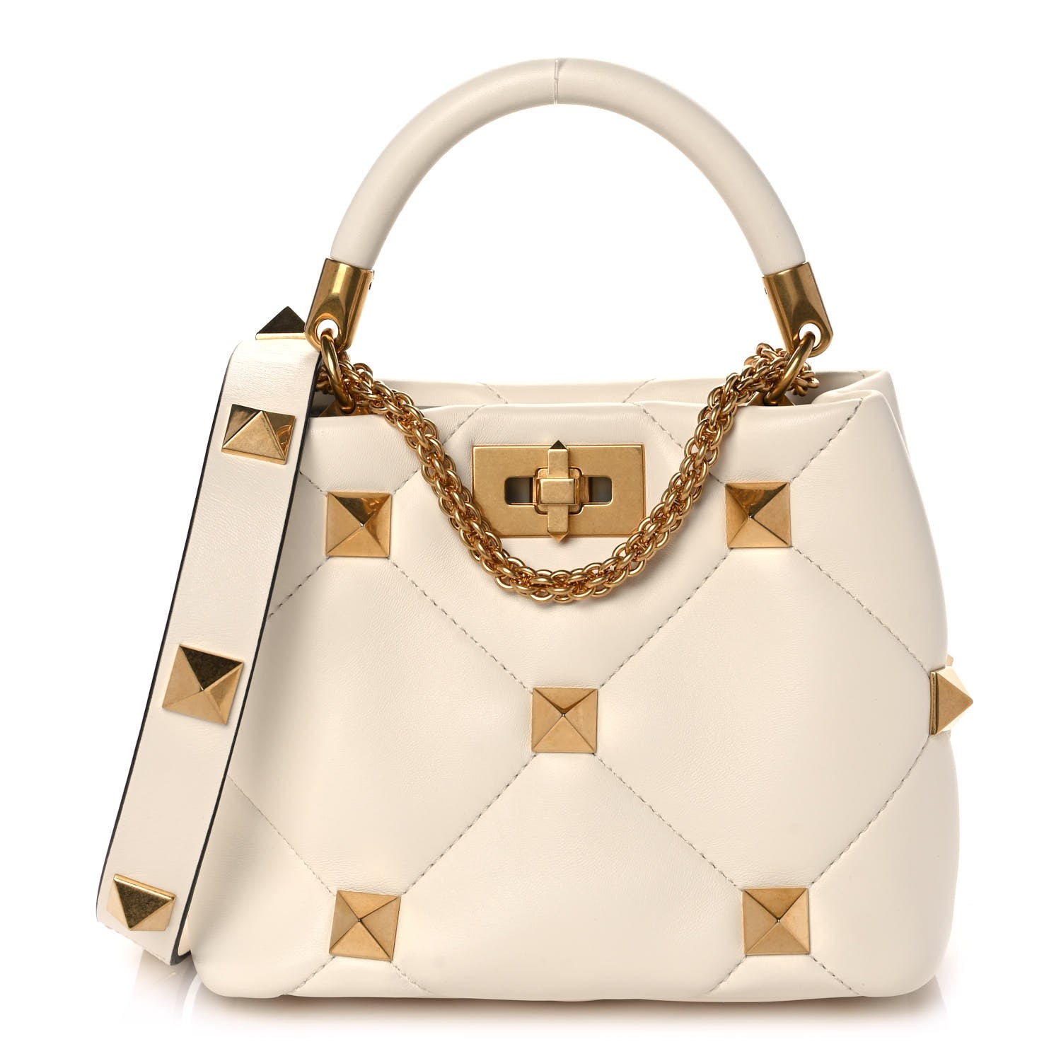 Valentino Garavani Nappa Small Roman Stud The Handle Bag Ivory 1 of 10