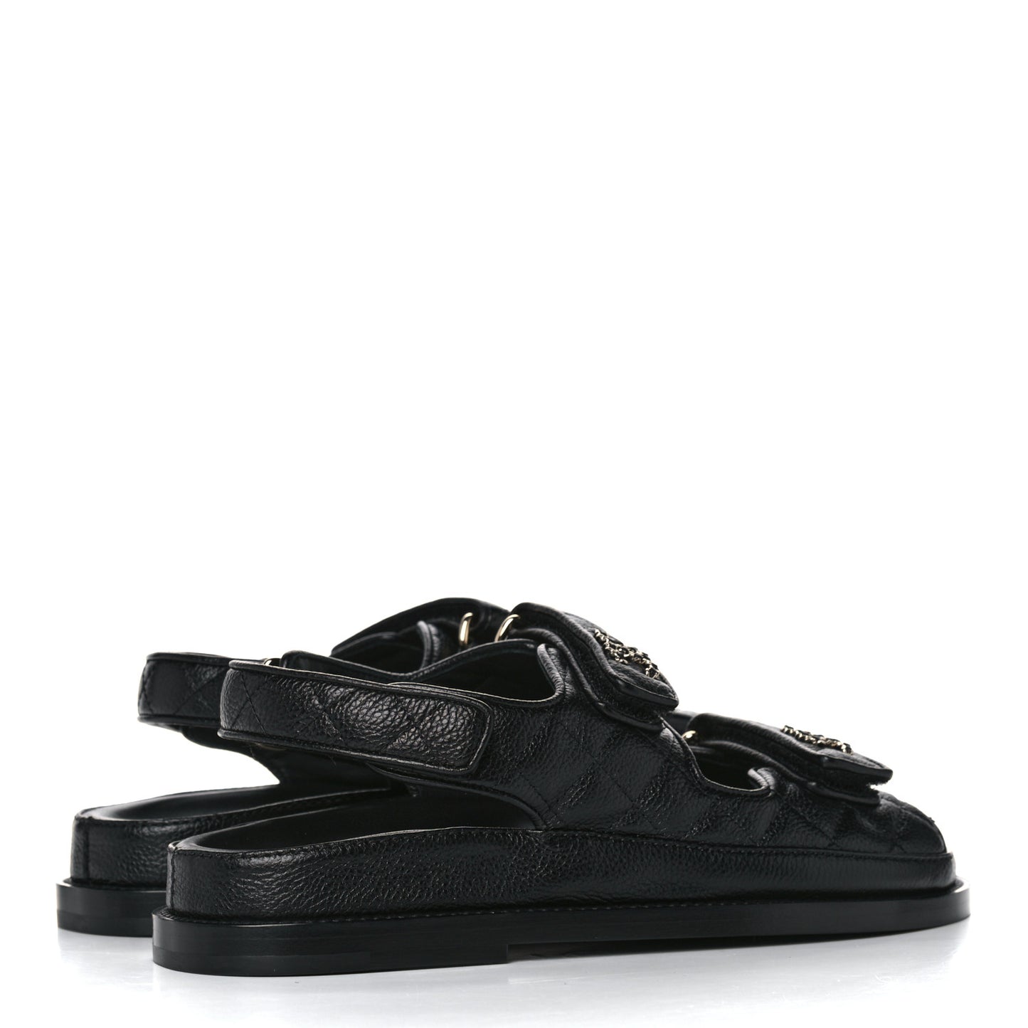 Grained Calfskin Velcro Dad Sandals 37 Black