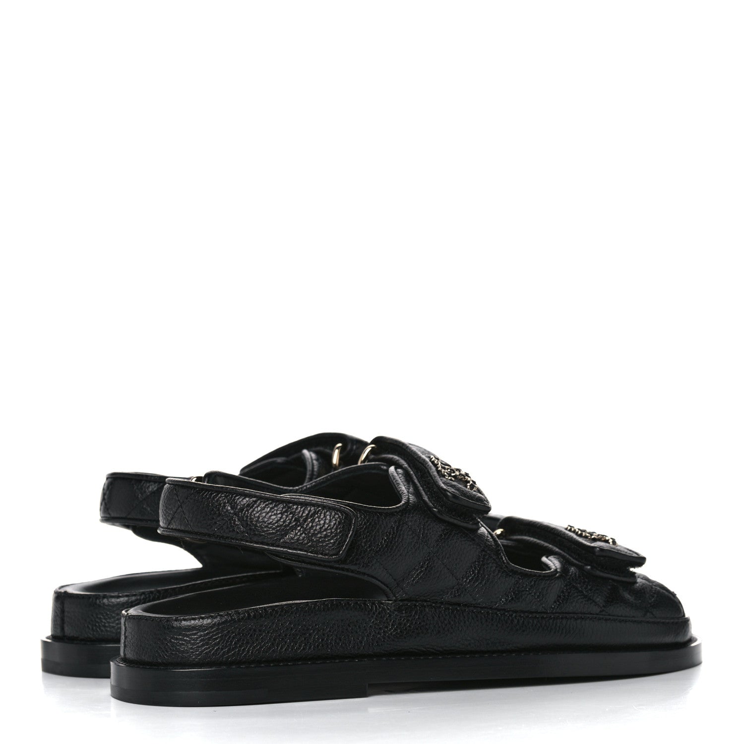 Chanel Grained Calfskin Velcro Dad Sandals 37 Black 4 of 9
