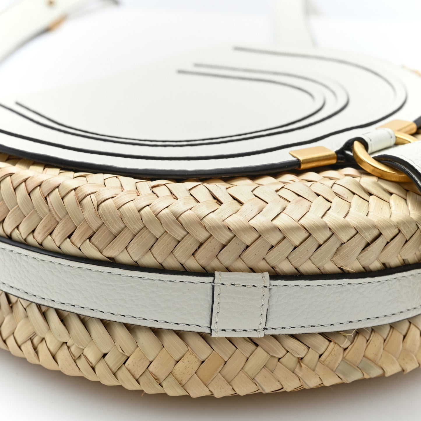 Raffia Calfskin Marcie Basket Small Marcie Round Crossbody Bag White