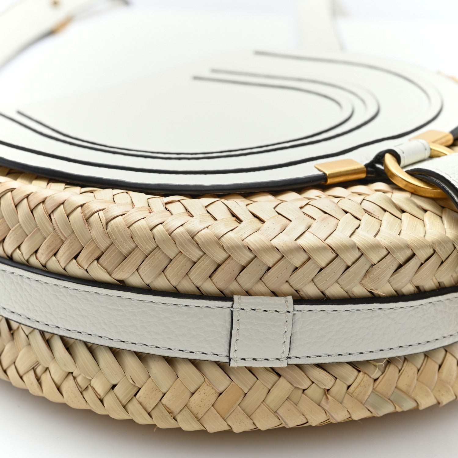 Chloe Raffia Calfskin Marcie Basket Small Marcie Round Crossbody Bag White 11 of 12