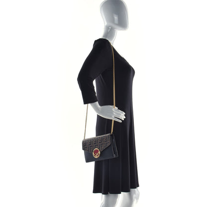 Fendi Vitello Cruise F is Fendi Bi-Color FF 1974 Embossed Medium Envelope Wallet On Chain Black Maya 2 of 10