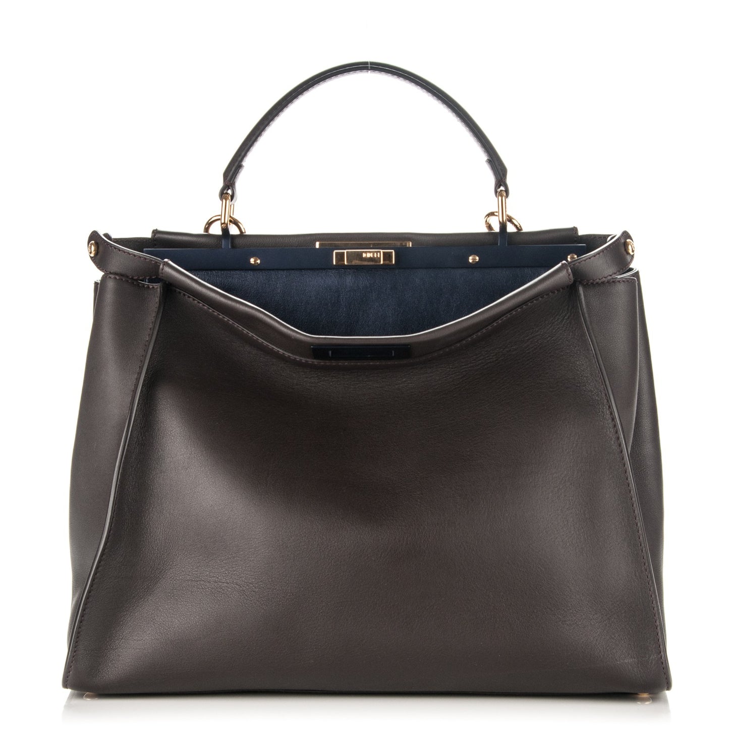 Vitello Dolce Marmol Large Peekaboo Iconic Satchel Ebano Blu Scuro