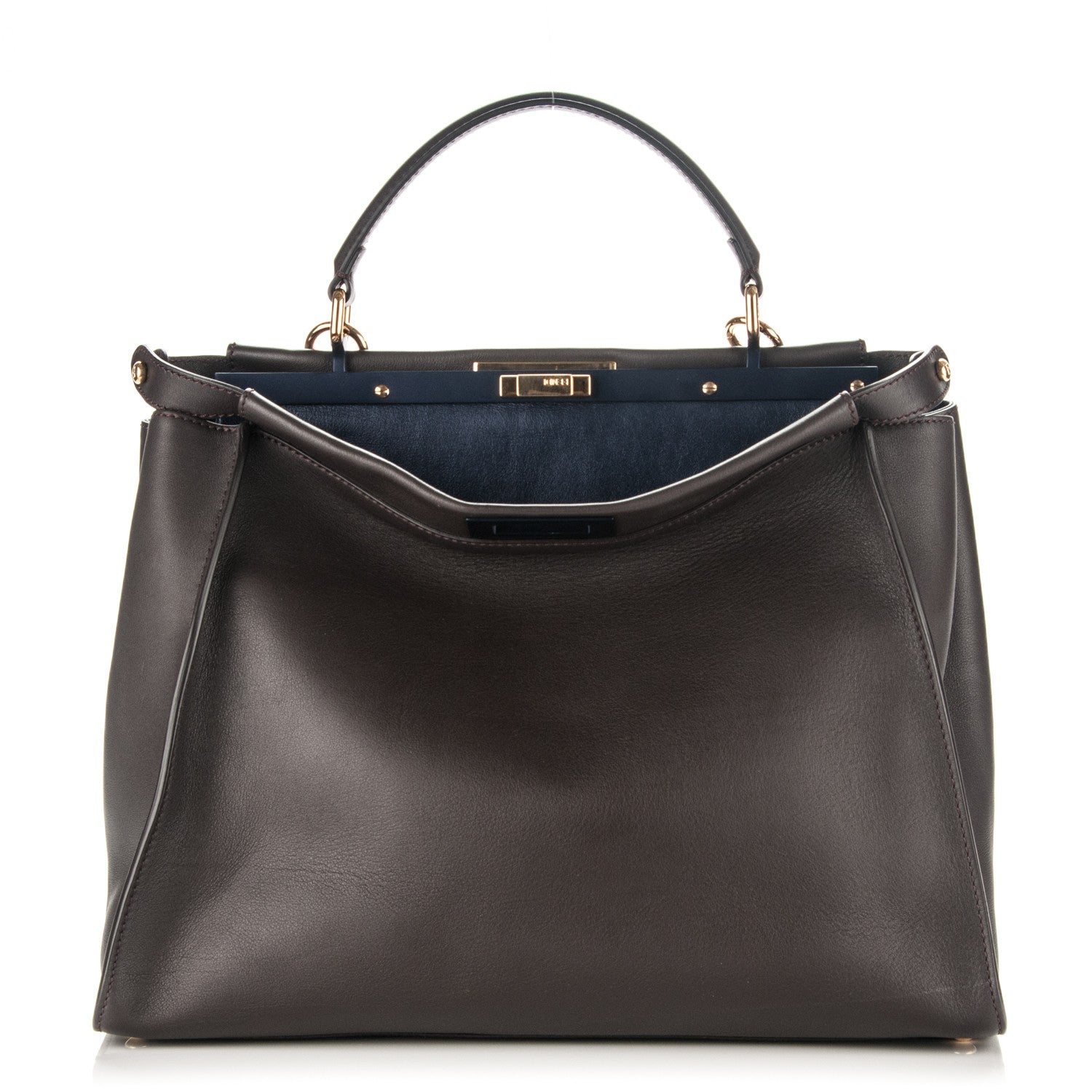 Fendi Vitello Dolce Marmol Large Peekaboo Iconic Satchel Ebano Blu Scuro 1 of 9