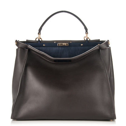 Fendi Vitello Dolce Marmol Large Peekaboo Iconic Satchel Ebano Blu Scuro 1 of 9