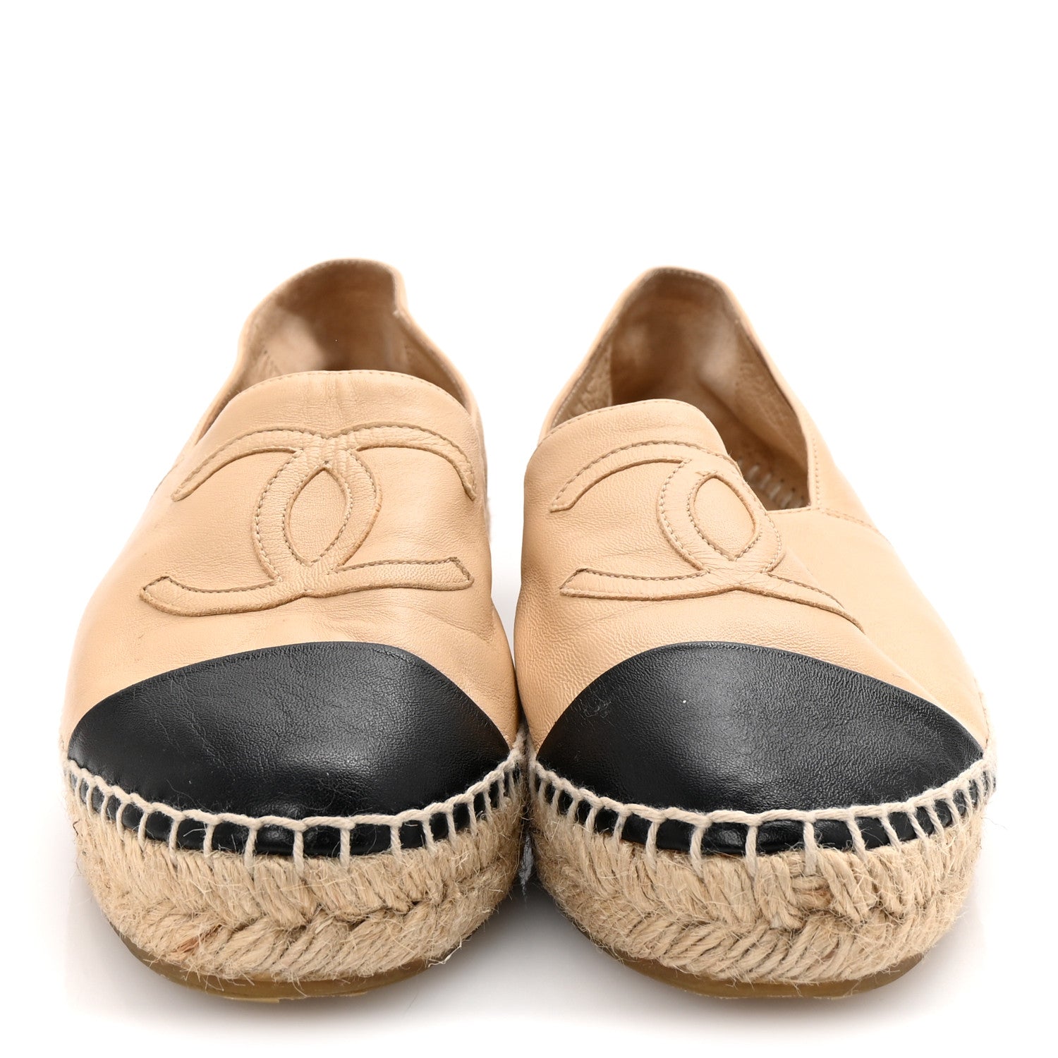 Chanel Lambskin CC Espadrilles 37 Beige Black 3 of 9