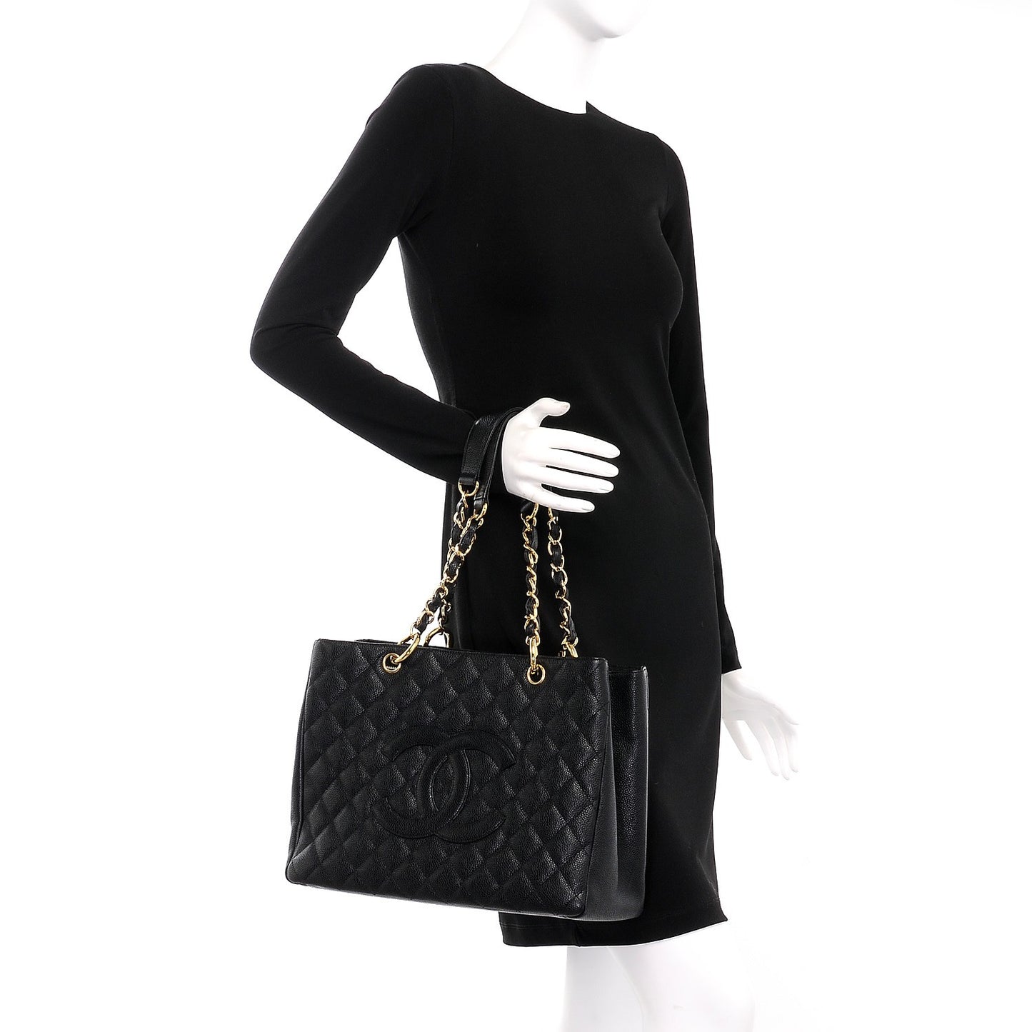 Caviar Quilted Grand Shopping Tote GST Black