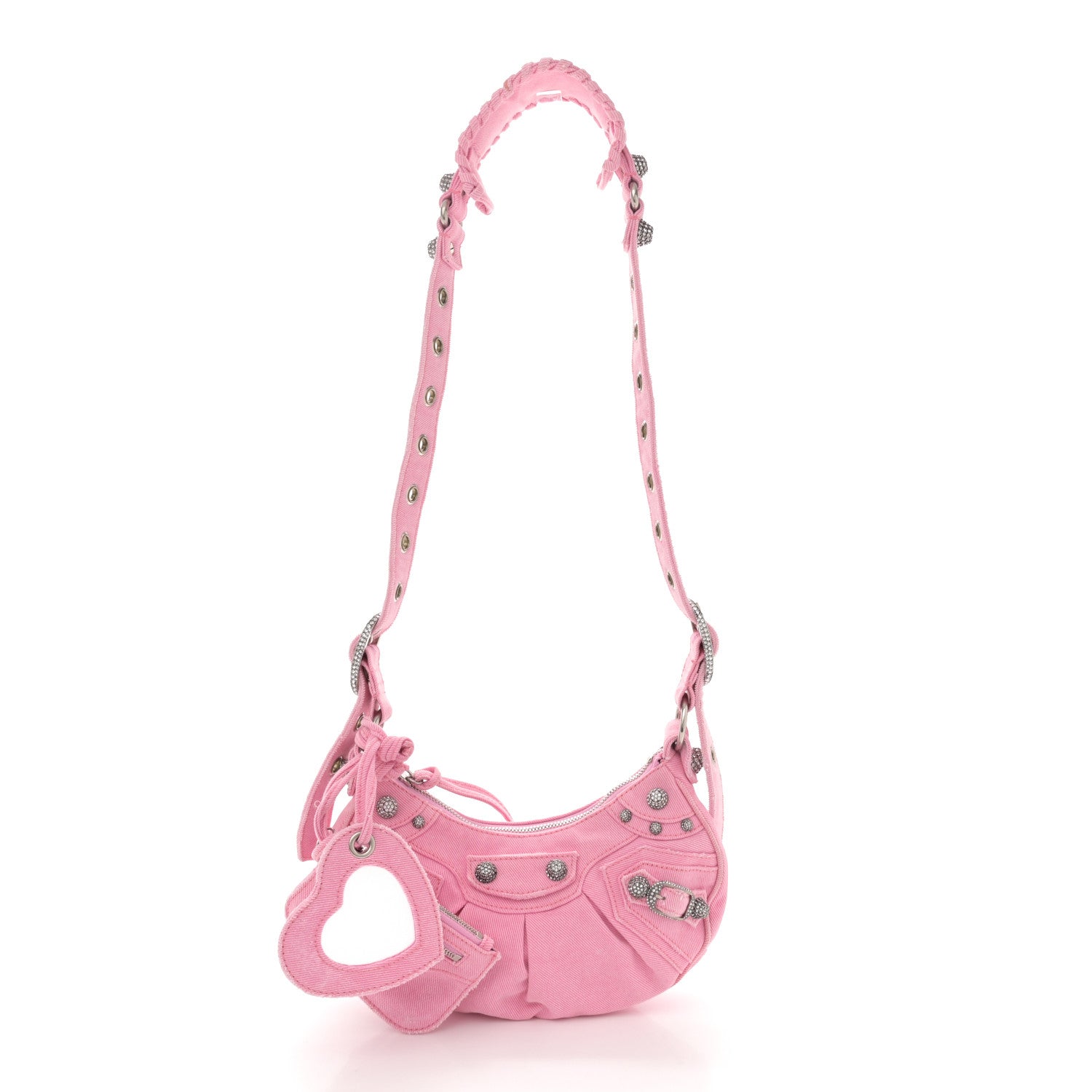 Balenciaga Washed Frayed Denim Crystal Le Cagole Shoulder Bag XS Denim Pink 2 of 12