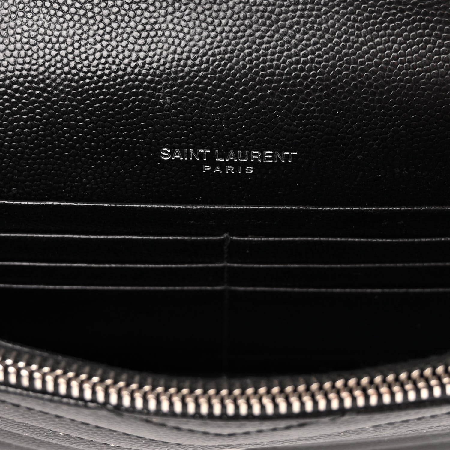 Saint Laurent Grain De Poudre Matelasse Chevron Monogram Envelope Chain Wallet Black 6 of 9