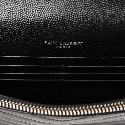 Saint Laurent Grain De Poudre Matelasse Chevron Monogram Envelope Chain Wallet Black 6 of 9