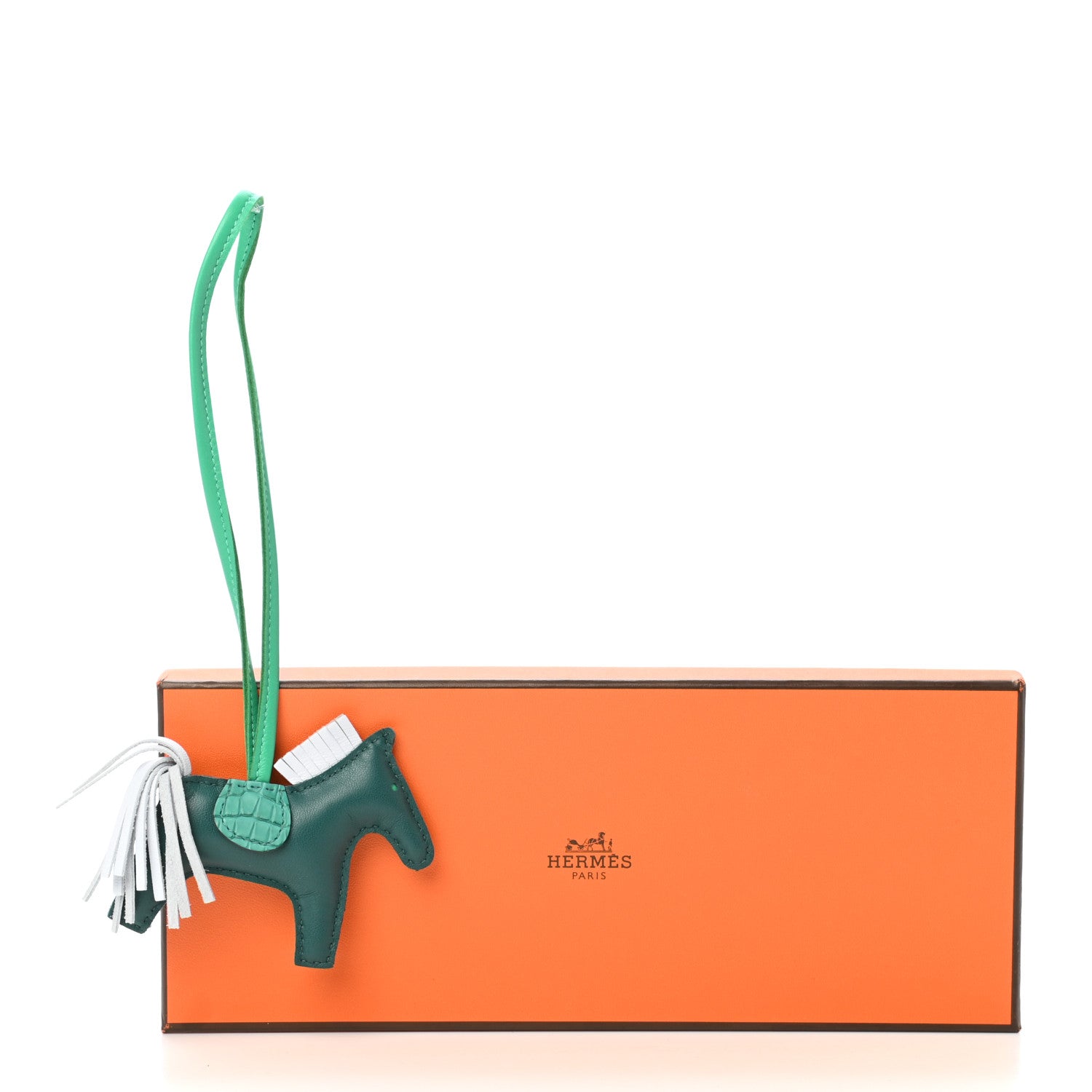 Hermes Milo Lambskin Matte Alligator Touch Grigri Rodeo Horse Bag Charm PM Malachite Menthe Bleu Brume Very Jade 5 of 5