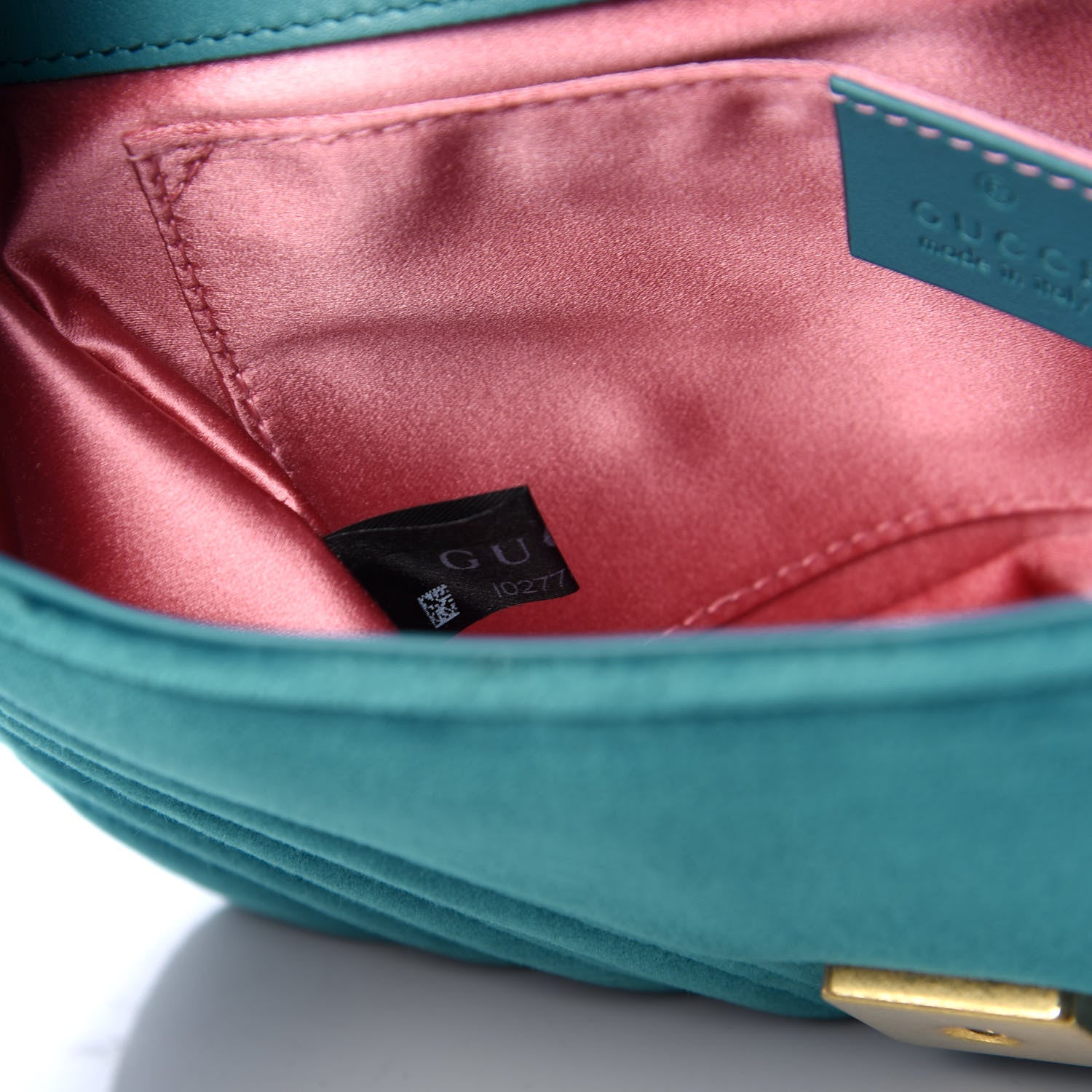 Gucci Velvet Matelasse Mini GG Marmont Shoulder Bag Pavone Cyan 10 of 11
