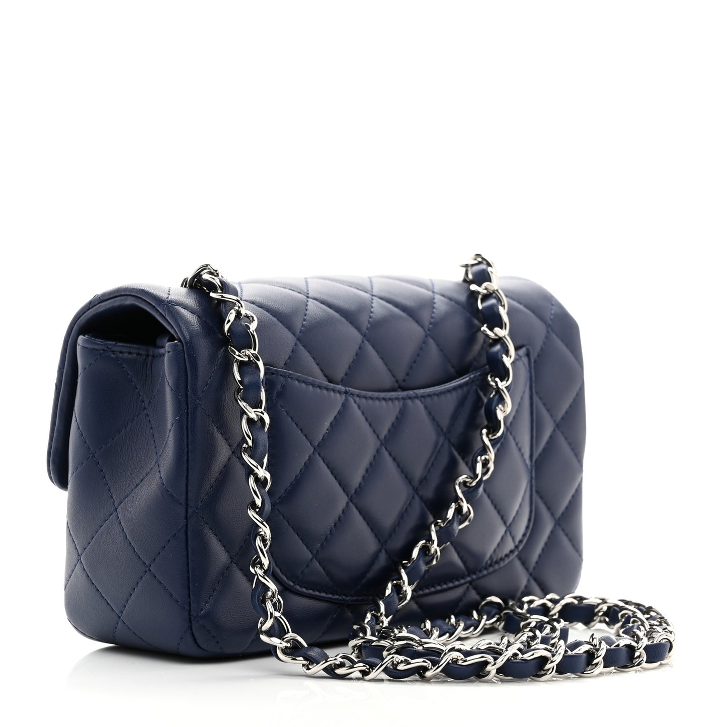 Lambskin Quilted Mini Rectangular Flap Dark Blue