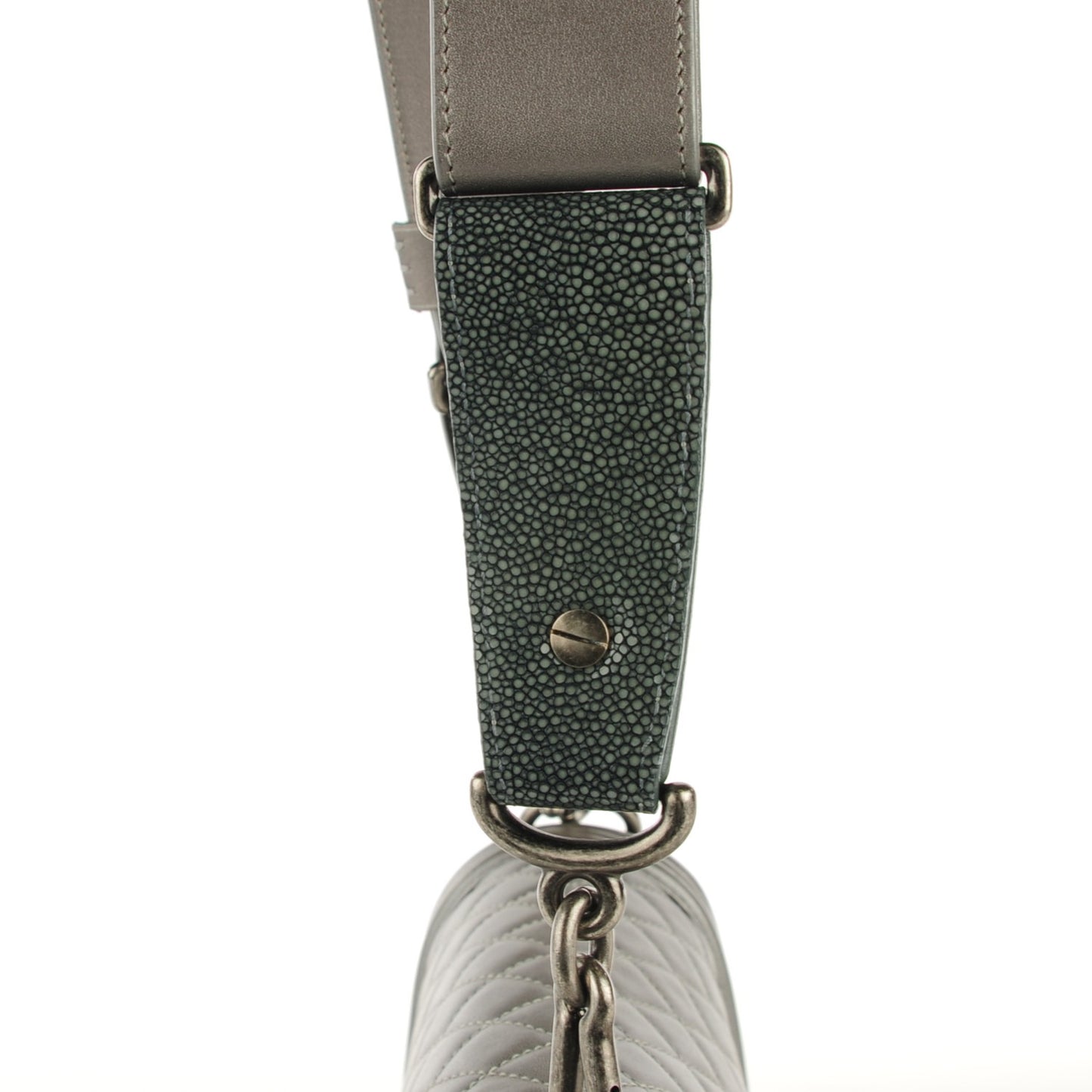Lambskin Quilted Medium Boy Flap w Stingray Strap Silver