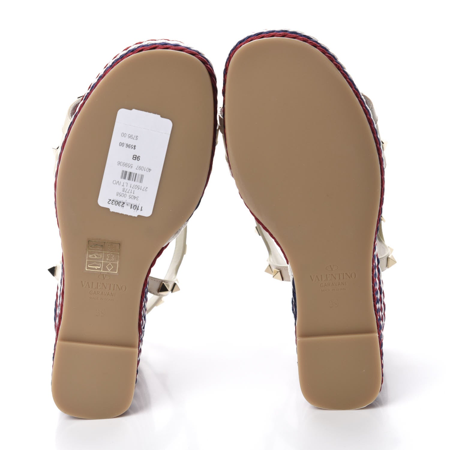 Valentino Garavani Patent Calfskin Rockstud Torchon Espadrille 25/115mm Wedge Sandals 39 Light Ivory 6 of 10